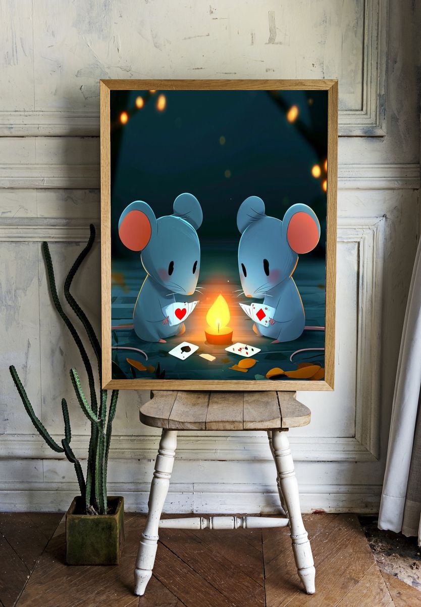 Mice Card Game Illustration Poster. — room view 1