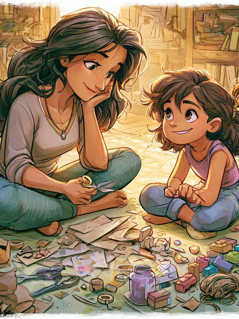 Mother and Child Cozy Illustration Poster. poster detail