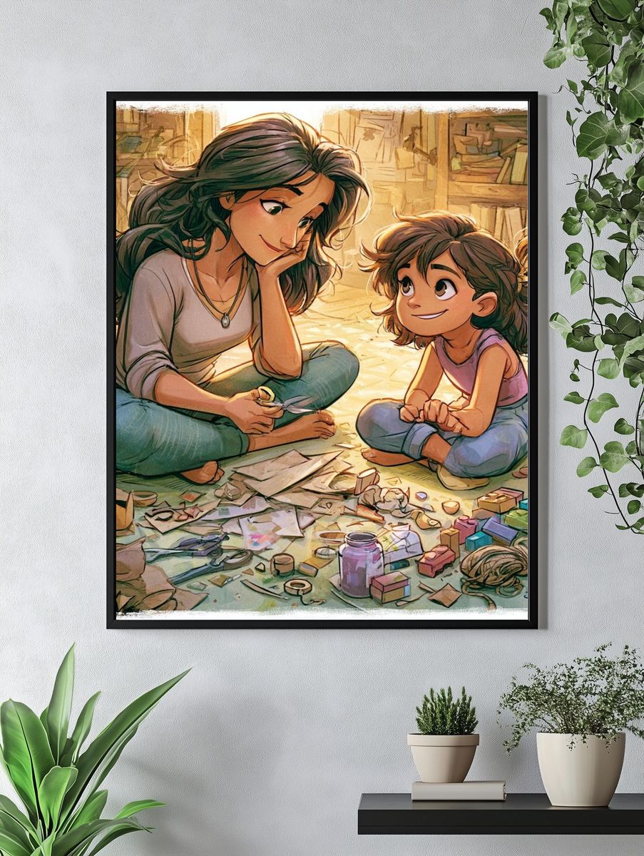 Mother and Child Cozy Illustration Poster. — room view 4