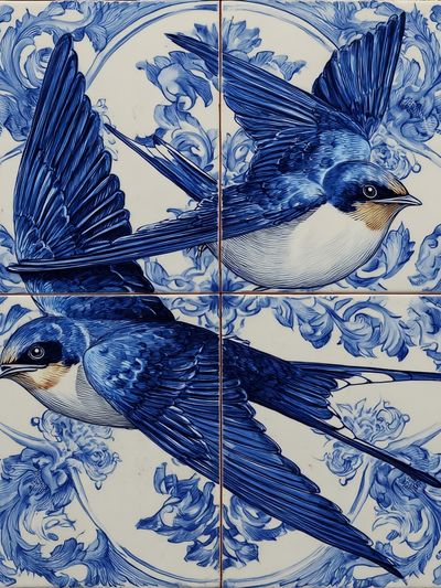 Blue Swallow Tile Illustration Poster. poster