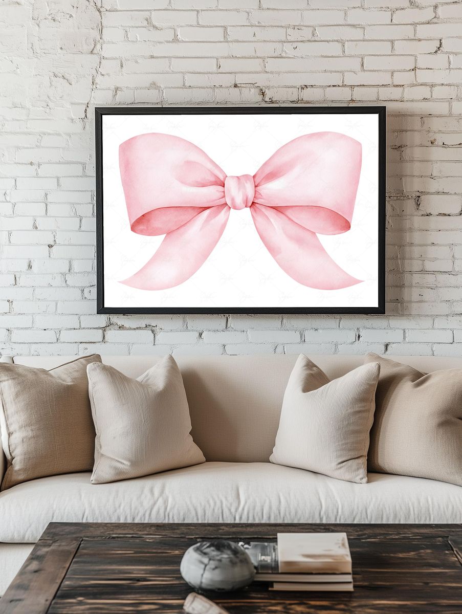 Pink Bow Watercolor Print. — room view 1