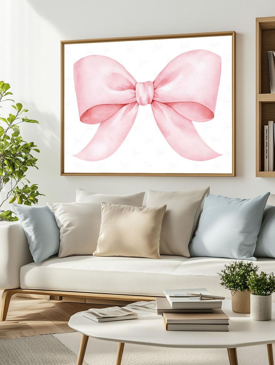 Pink Bow Watercolor Print. — room view 2