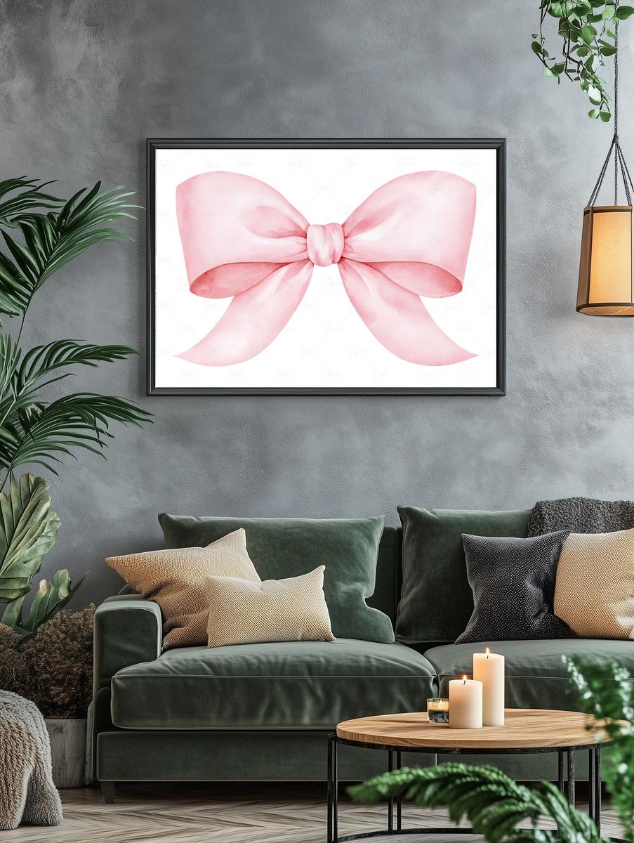 Pink Bow Watercolor Print. — room view 4