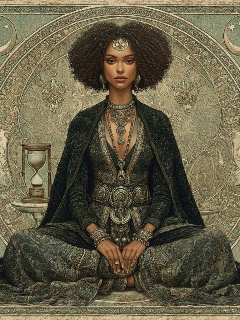Mystic Seated Woman Art Nouveau Print. poster detail