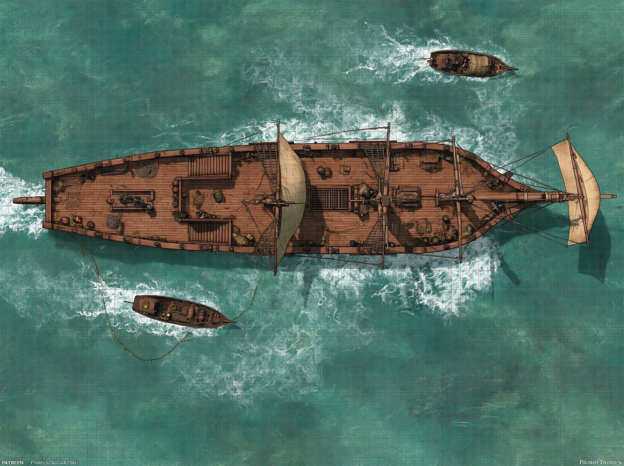 Sailing Ship Overhead Illustration Poster. poster — illustration art