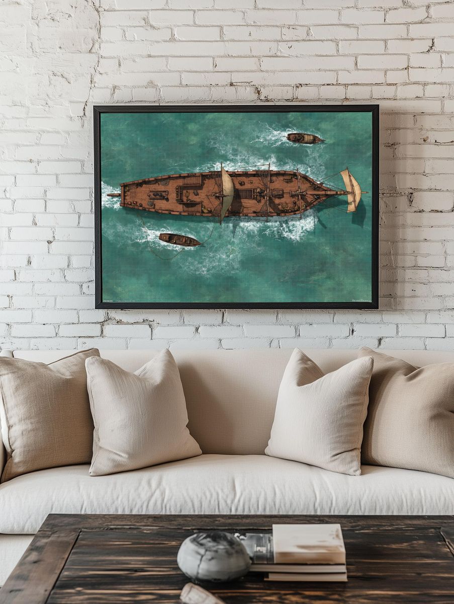 Sailing Ship Overhead Illustration Poster. room preview