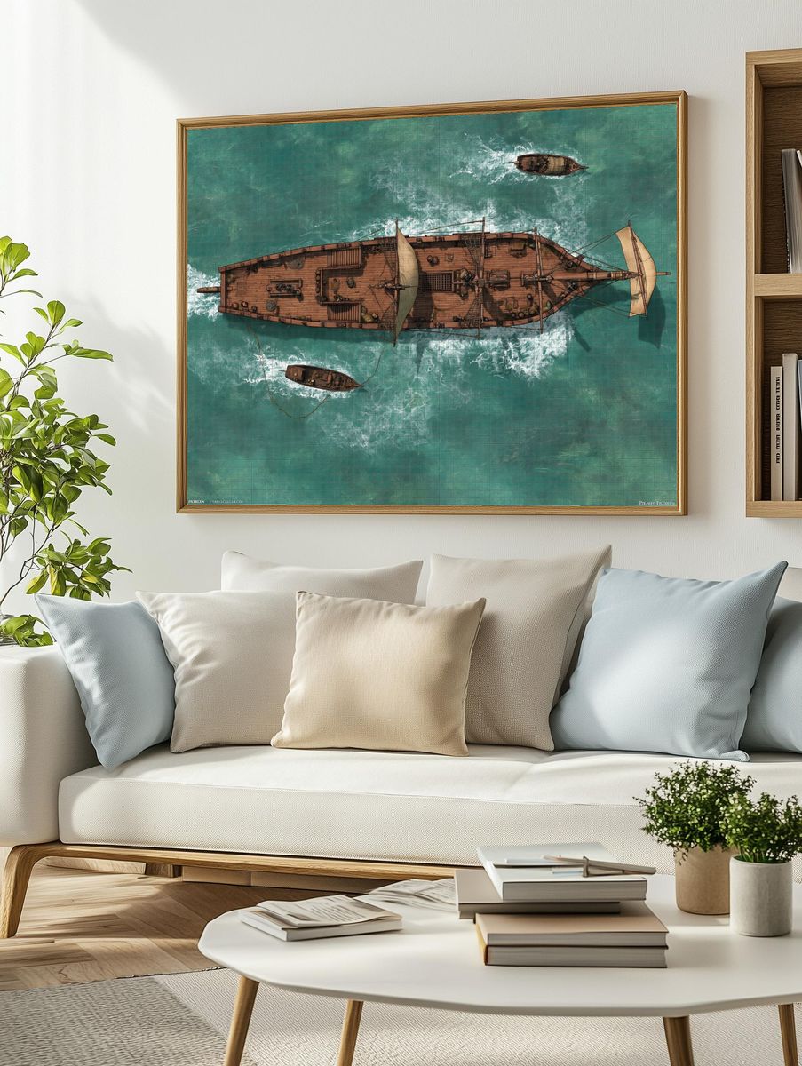 Sailing Ship Overhead Illustration Poster. — room view 2