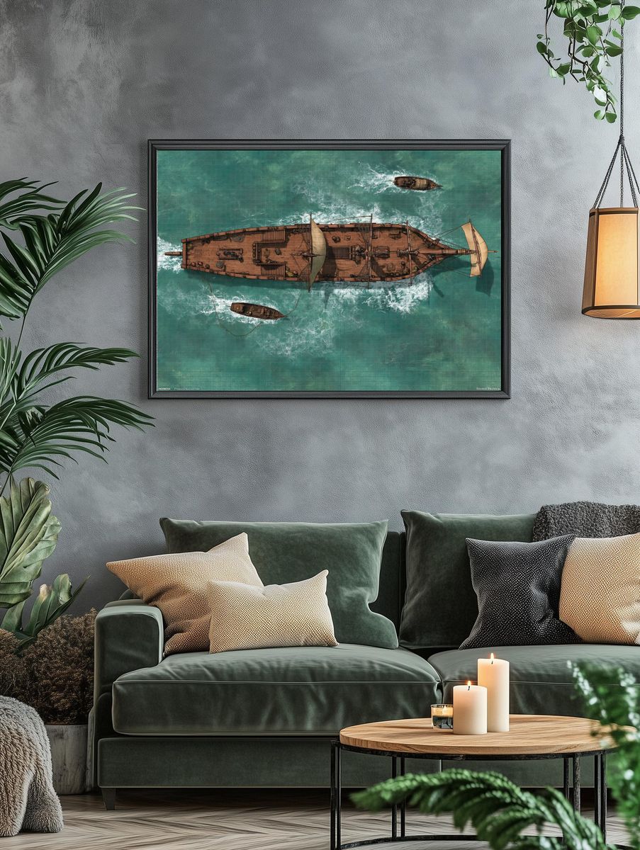 Sailing Ship Overhead Illustration Poster. — room view 4