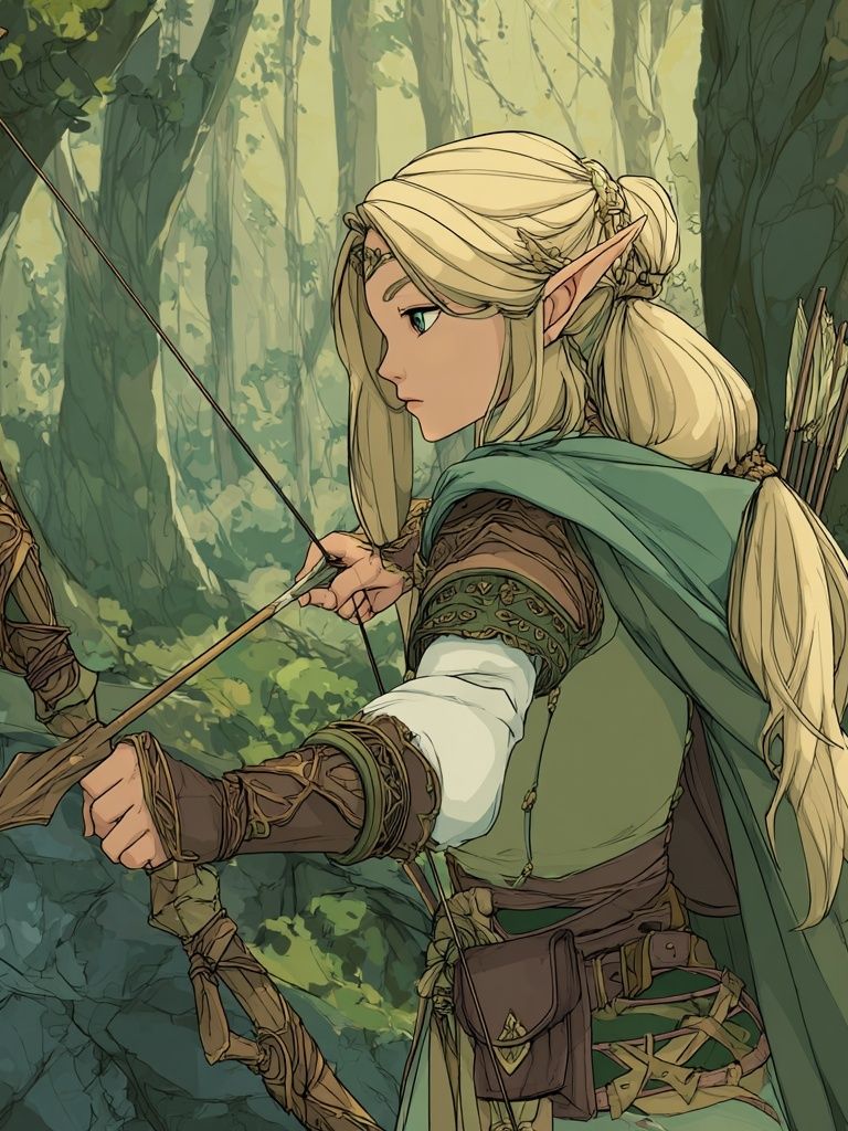 Elven Archer Forest Illustration Poster. poster detail