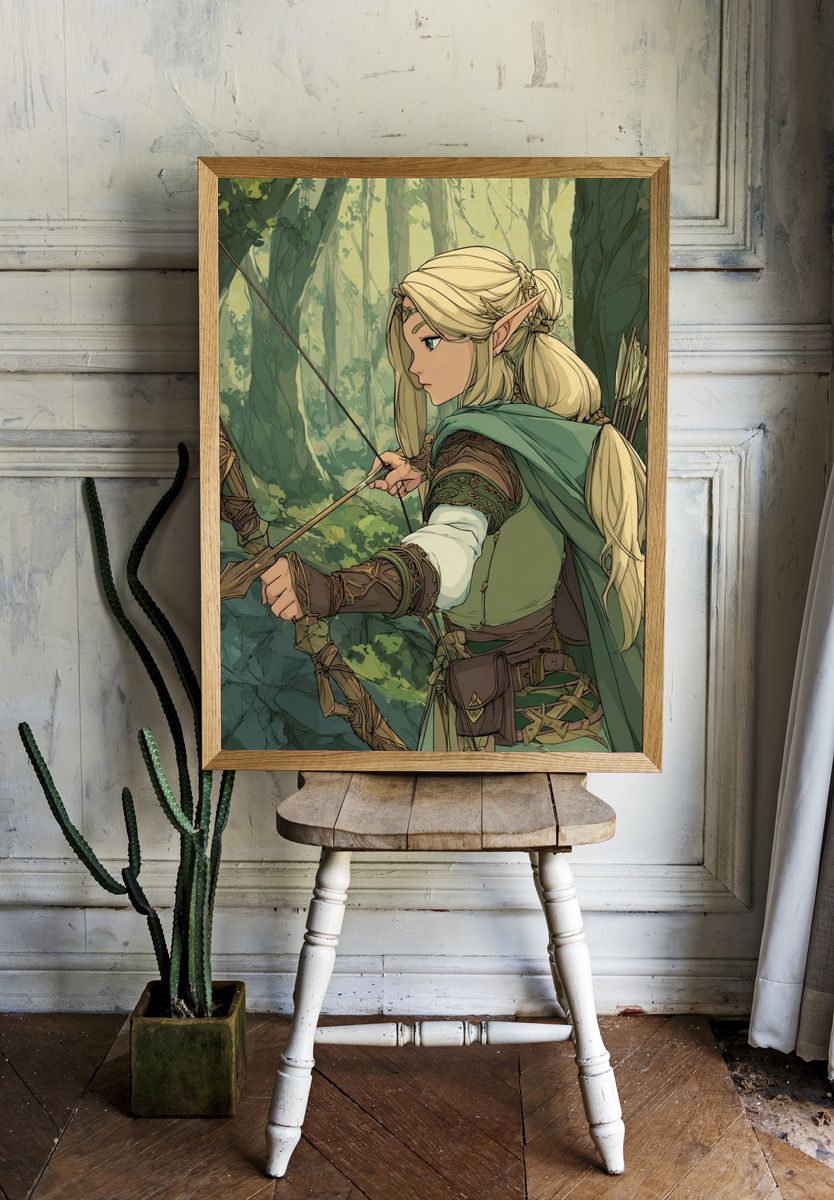 Elven Archer Forest Illustration Poster room preview