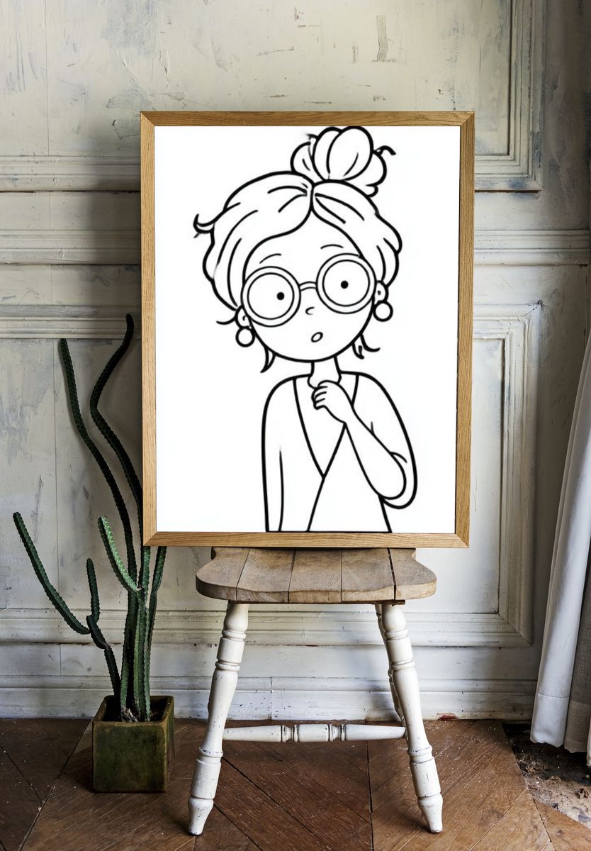 Girl with Glasses Line Art Poster. room preview