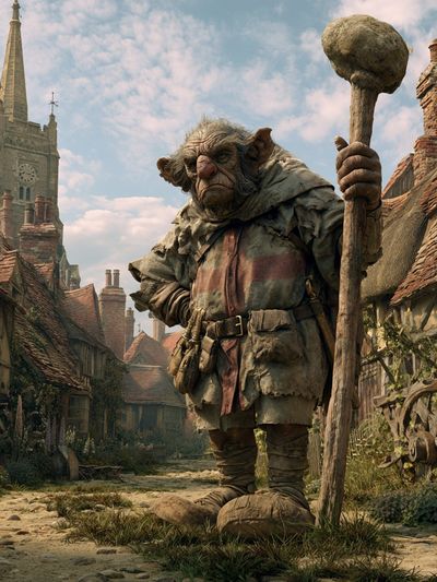 Fantasy Village Giant Illustration Poster. poster
