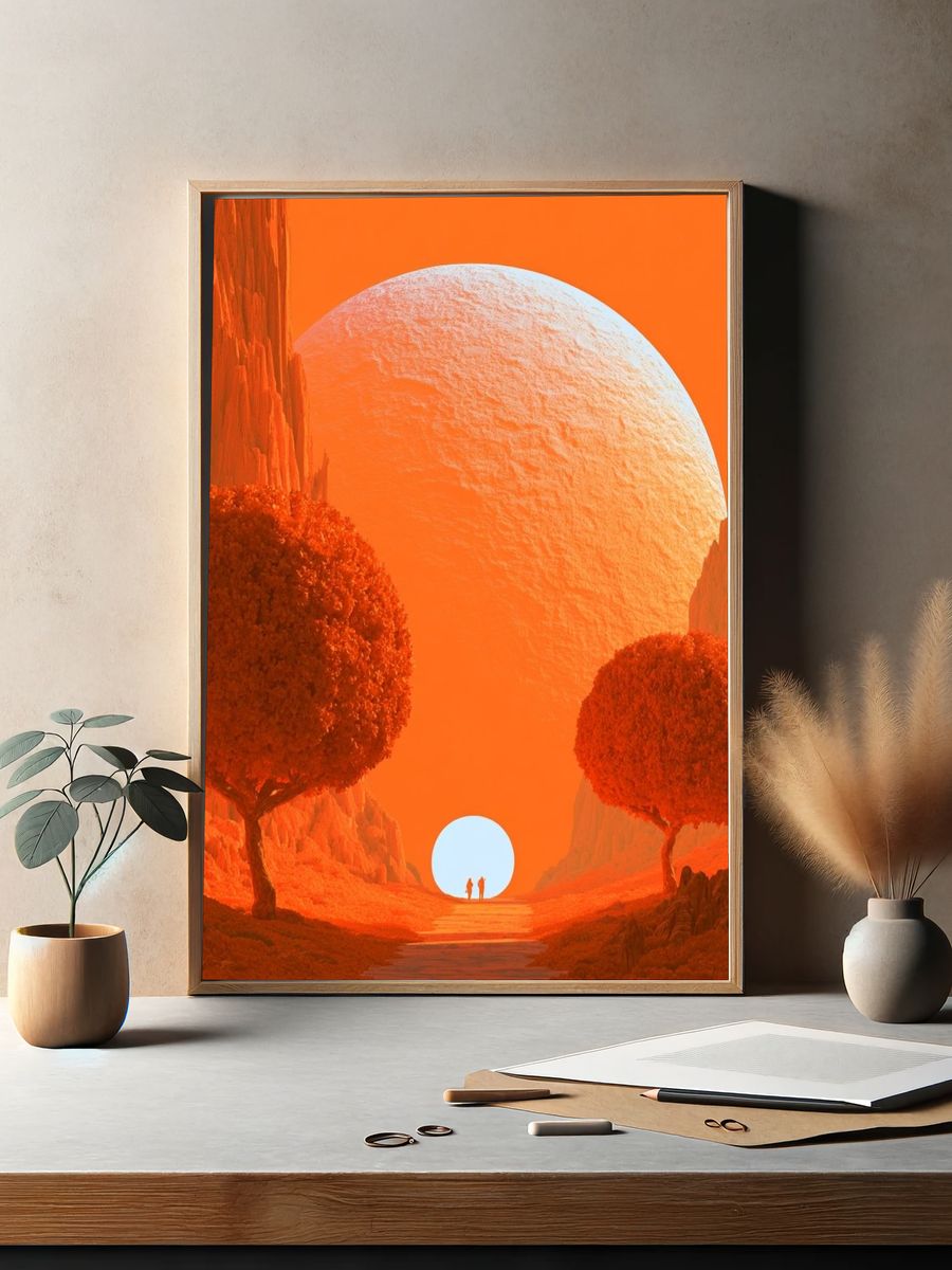Surreal Orange Landscape Print. — room view 2