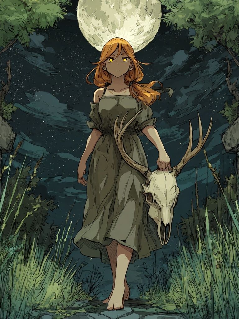 Moonlit Forest Girl Illustration Poster. poster — illustration art