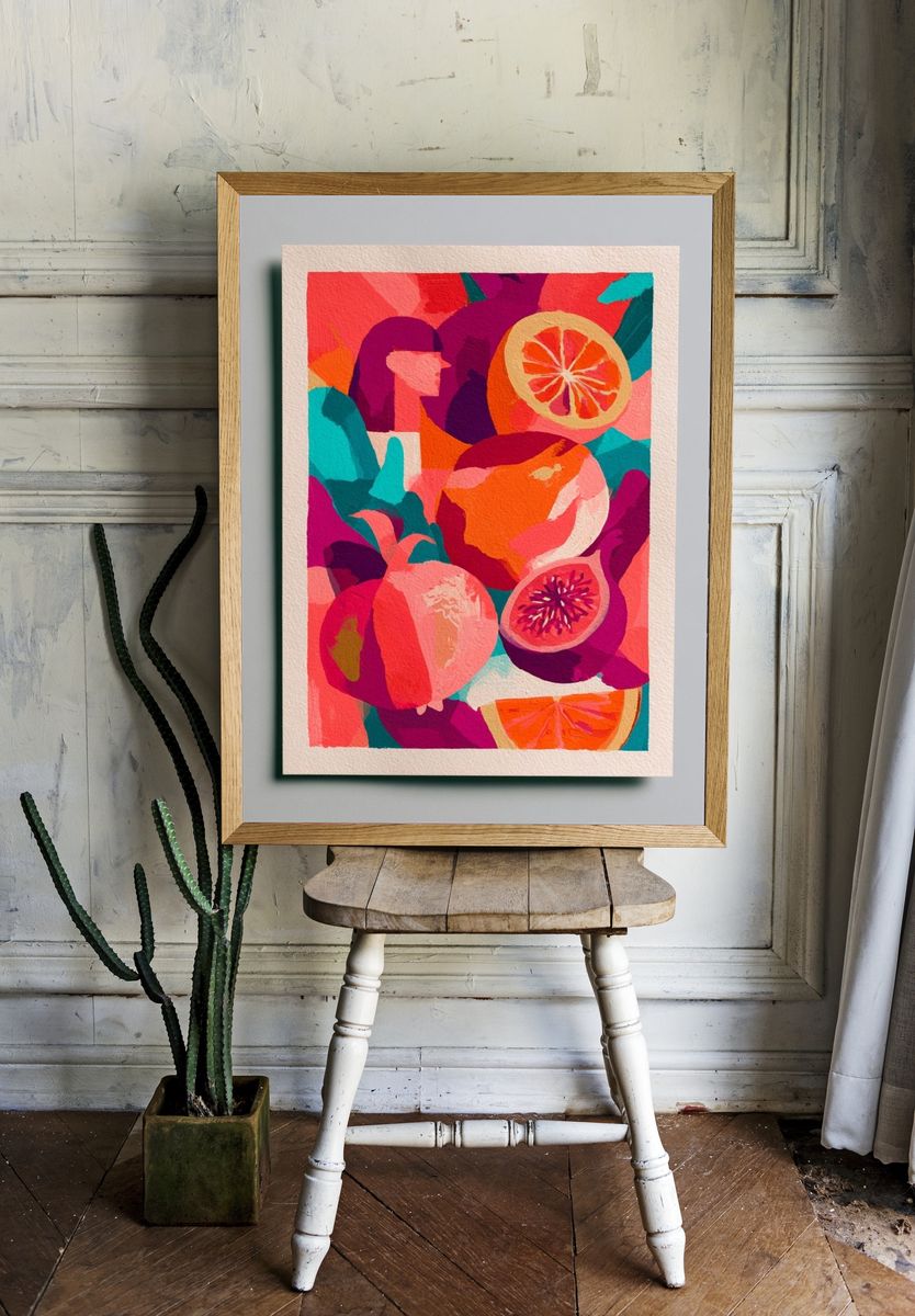 Tropical Citrus Collage Print. — room view 1