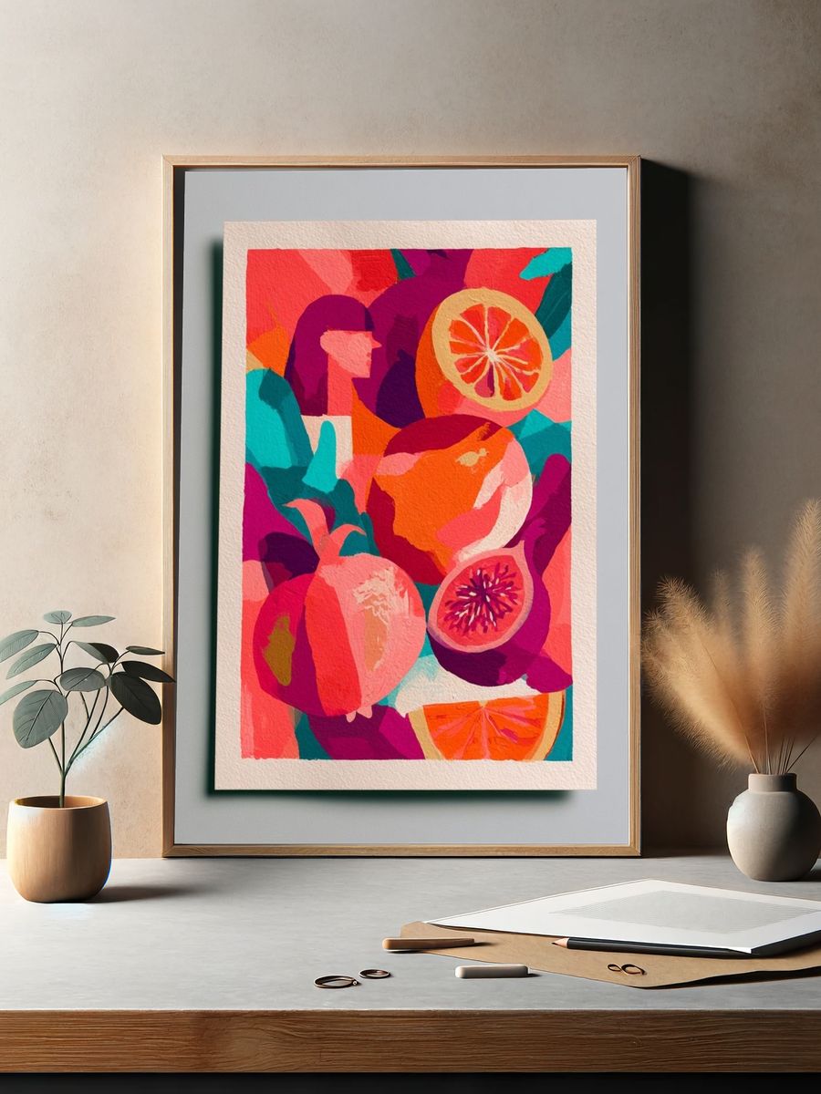 Tropical Citrus Collage Print. — room view 2