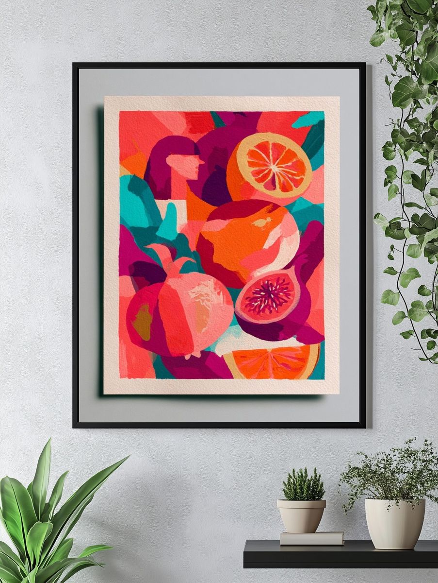 Tropical Citrus Collage Print. — room view 4