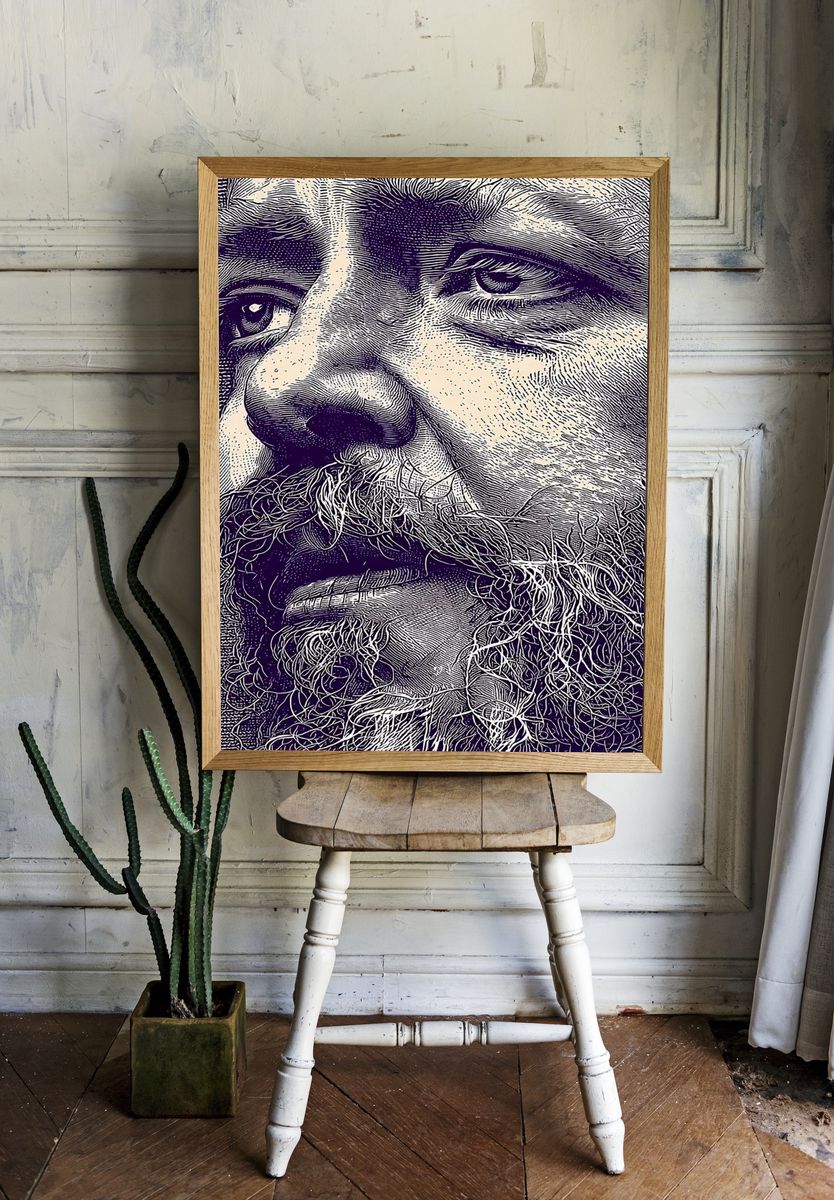 Bearded Man Portrait Illustration Poster. — room view 1