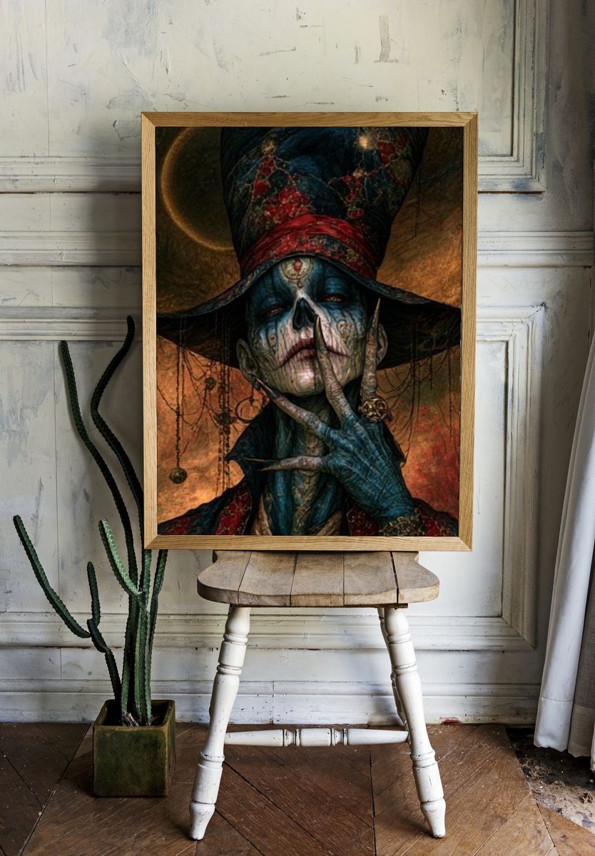 Dark Gothic Skull Portrait Print. room preview