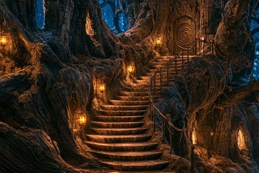 Enchanted Tree Stairway Fantasy Print. poster detail