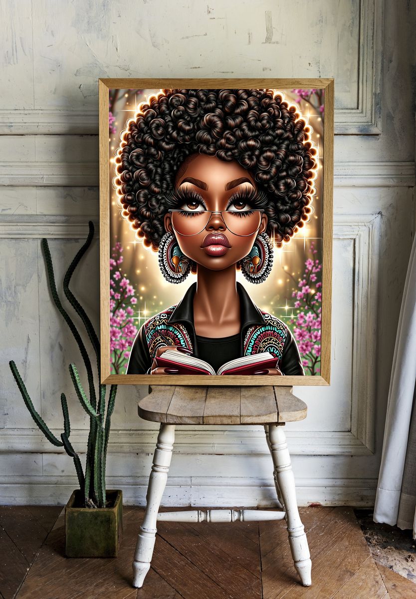 Stylish Afro Woman Portrait Print. room preview