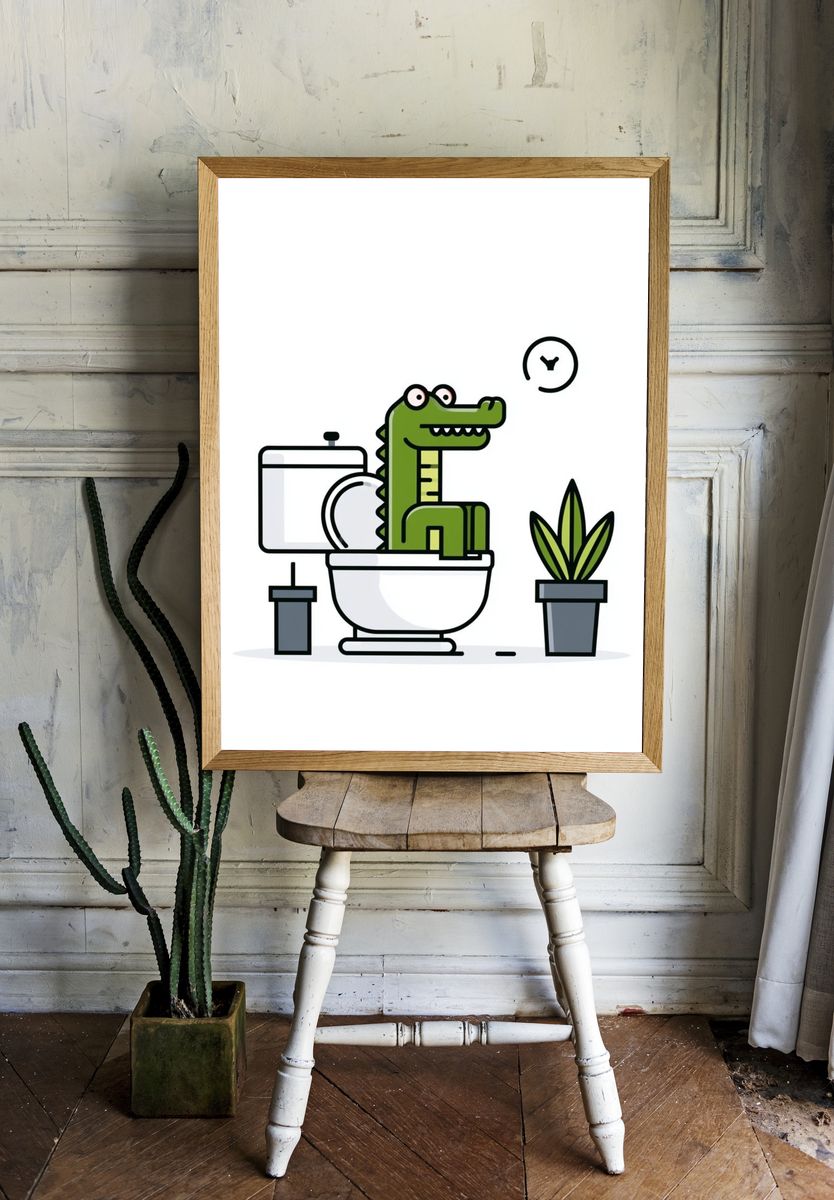 Crocodile Bathroom Cartoon Print. — room view 1