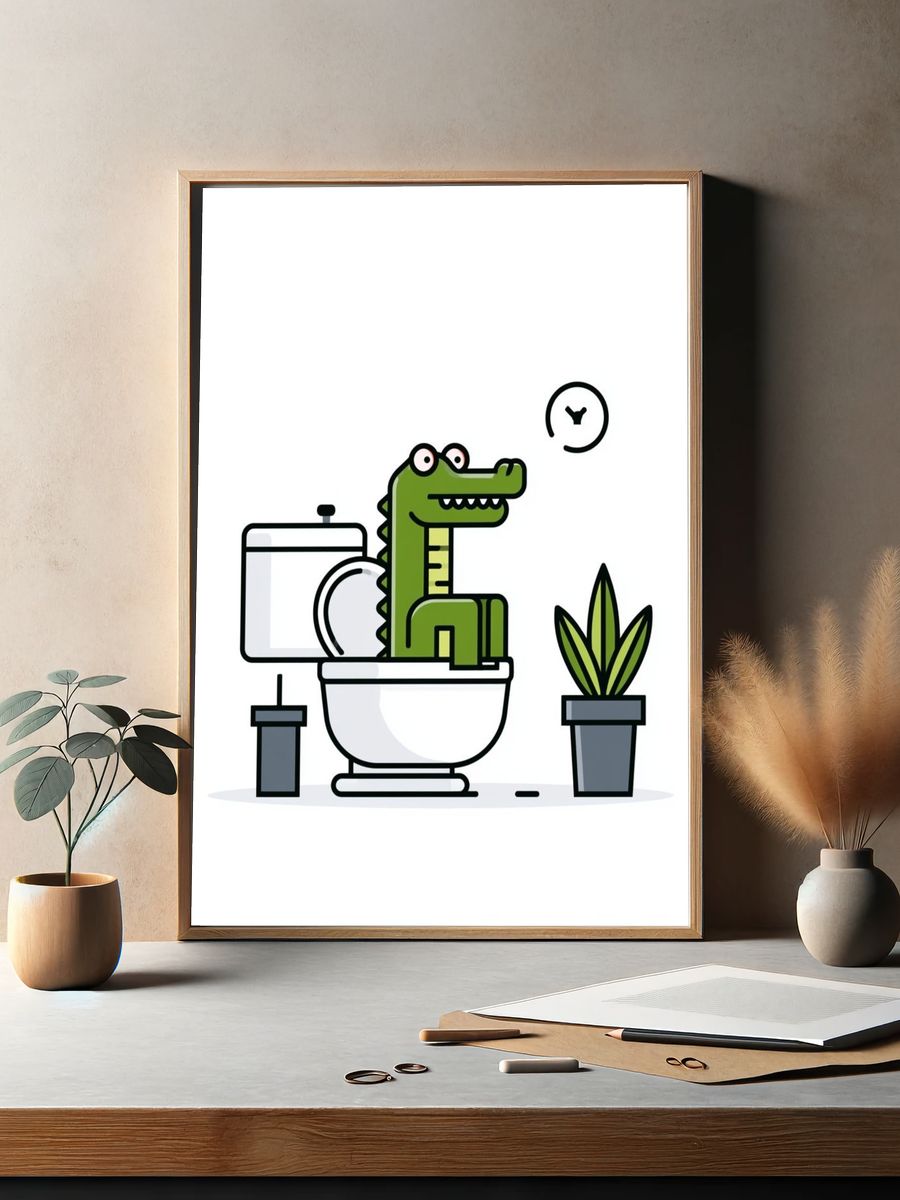Crocodile Bathroom Cartoon Print. — room view 2