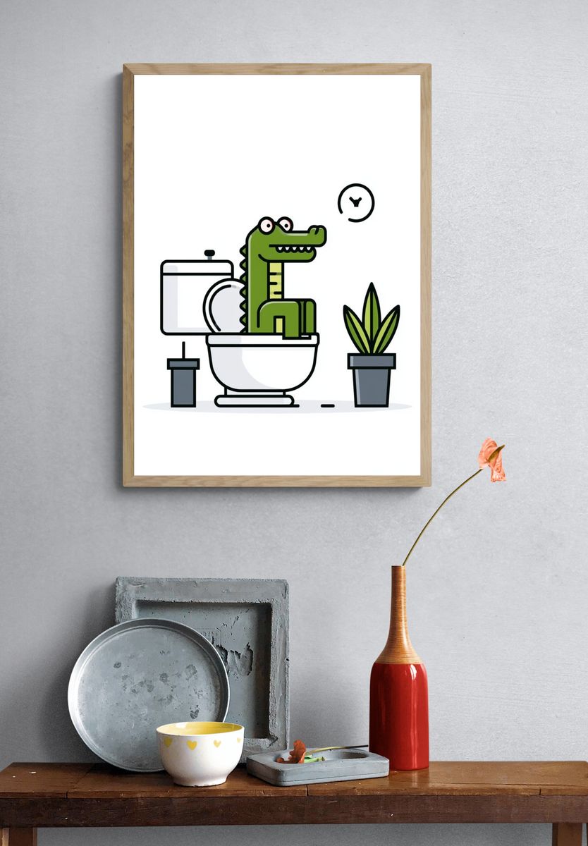 Crocodile Bathroom Cartoon Print. — room view 3