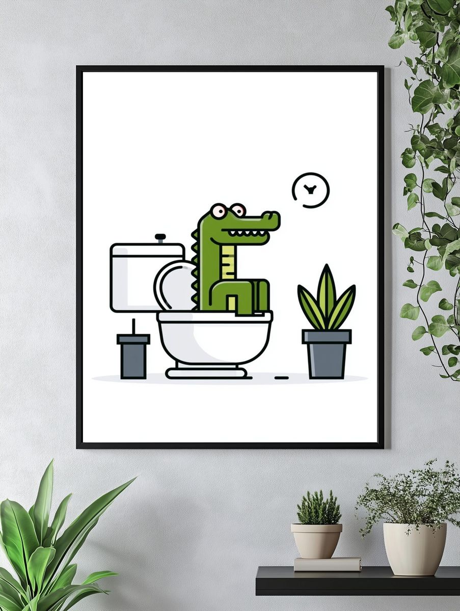 Crocodile Bathroom Cartoon Print. — room view 4