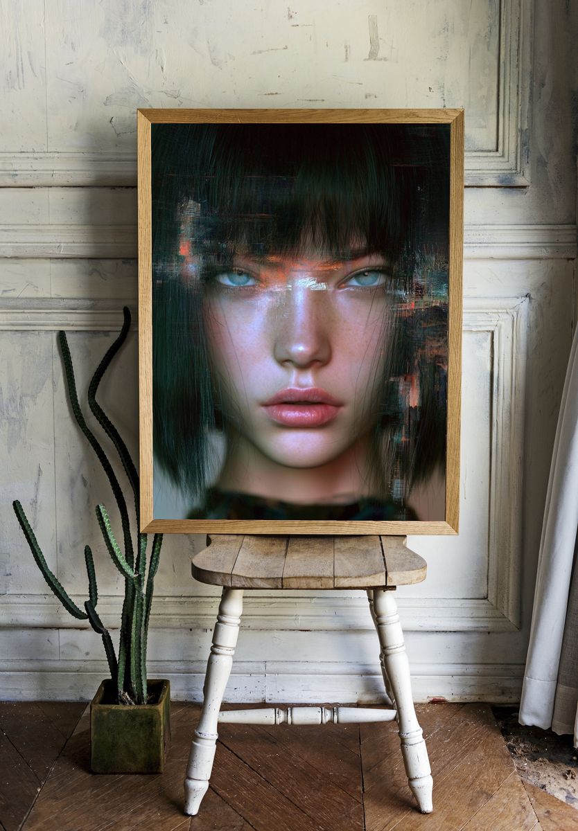 Glitch Portrait — Digital Art Print. — room view 1