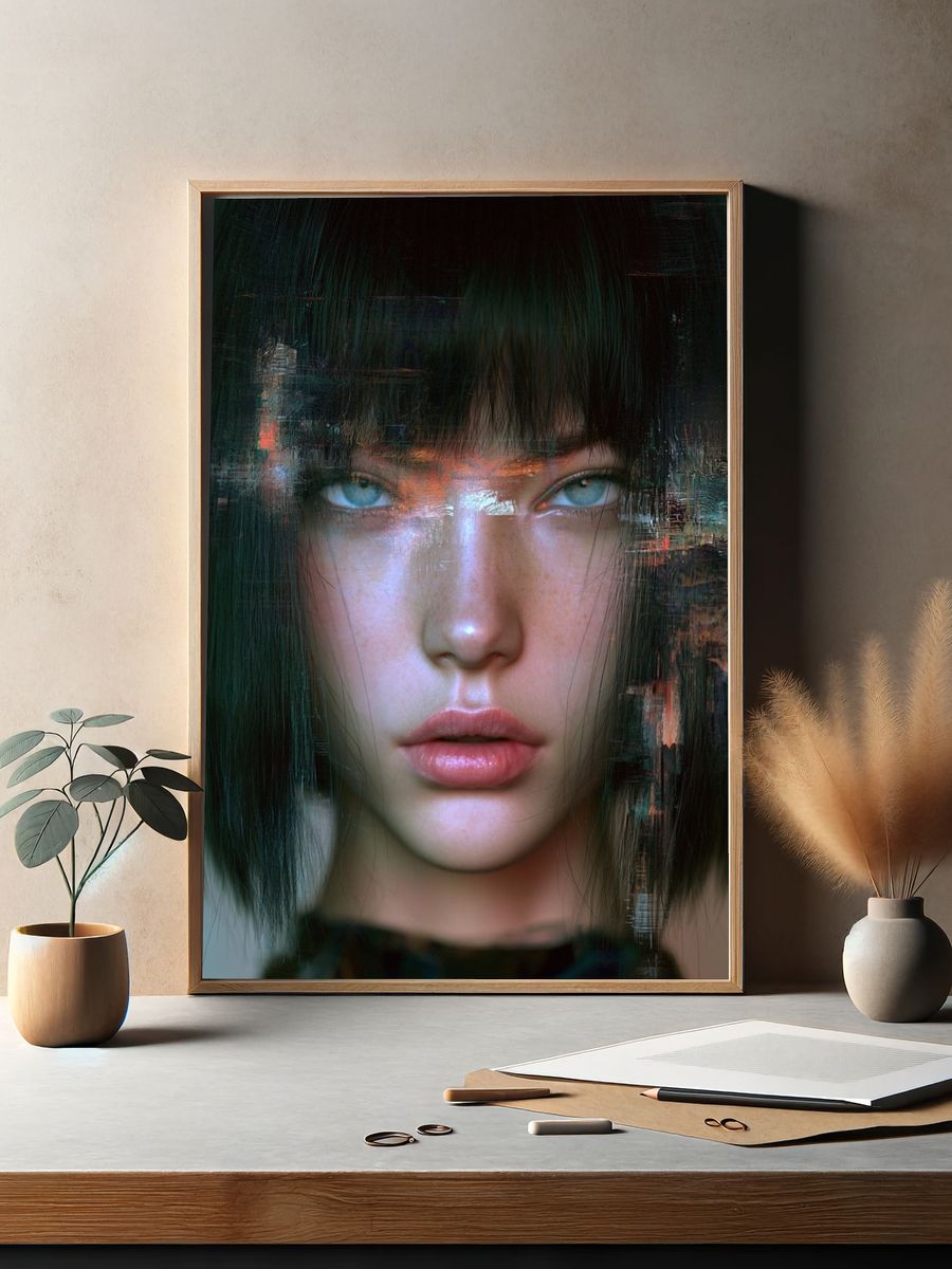 Glitch Portrait — Digital Art Print. — room view 2