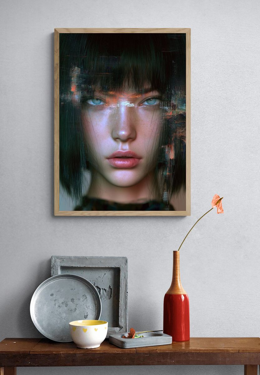 Glitch Portrait — Digital Art Print. — room view 3