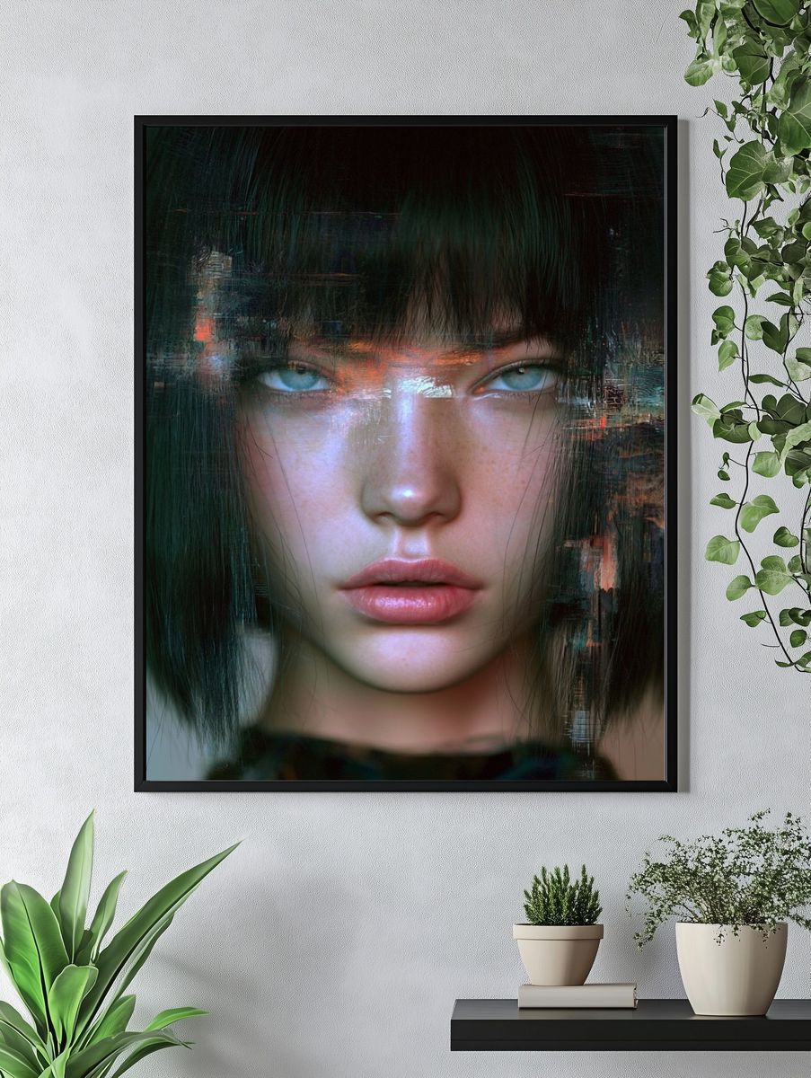 Glitch Portrait — Digital Art Print. — room view 4