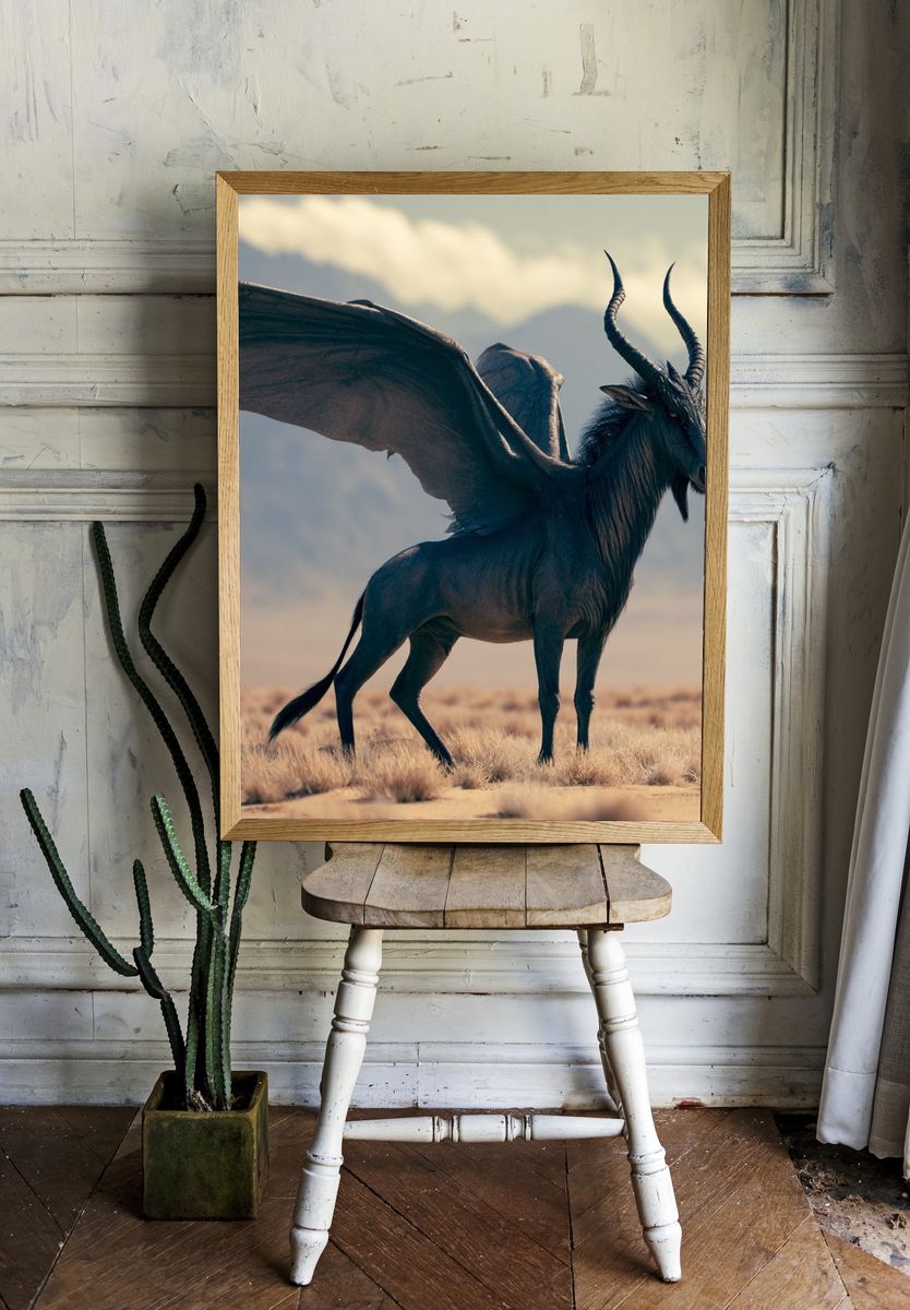 Winged Antelope Fantasy Illustration Poster. room preview