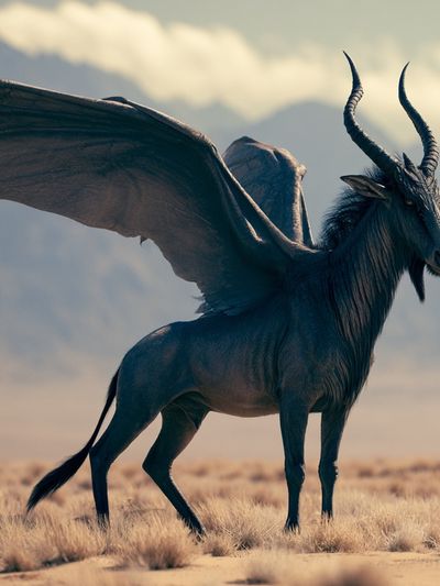 Winged Antelope Fantasy Illustration Poster. poster