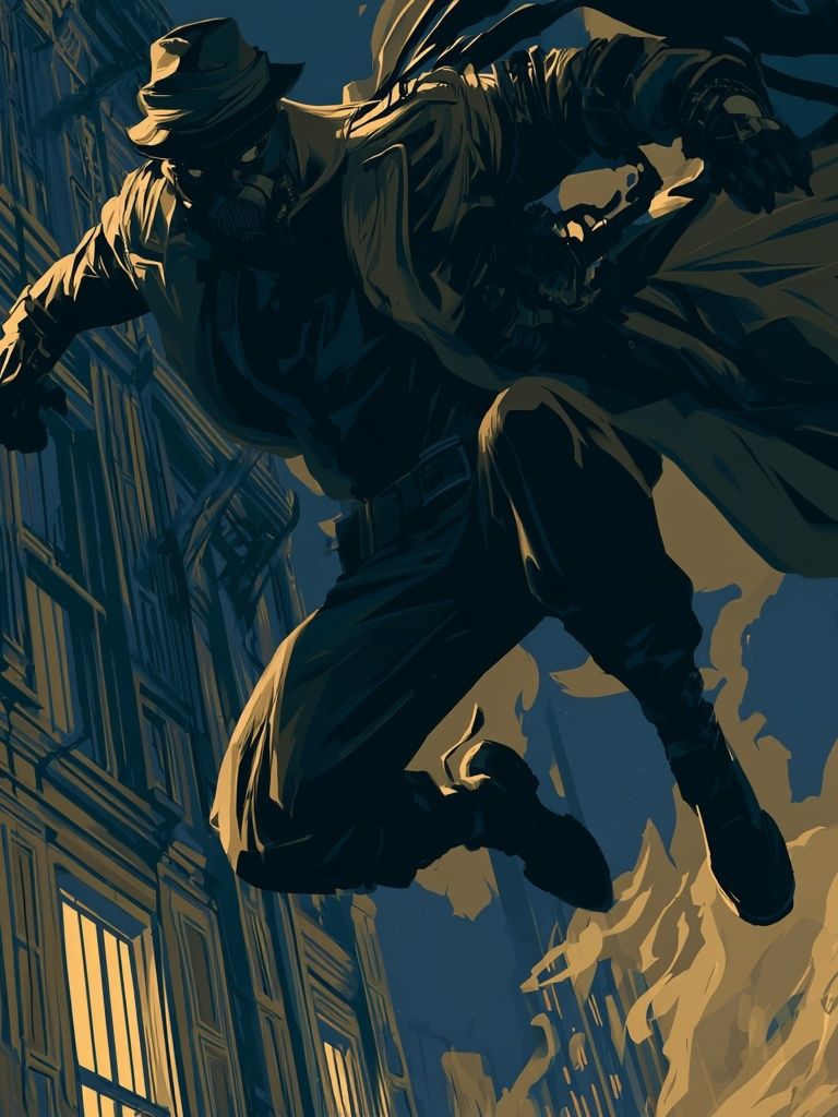 Masked Acrobat Cityscape Illustration Poster. poster — illustration art