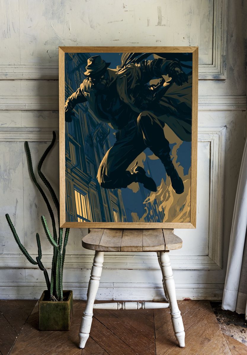 Masked Acrobat Cityscape Illustration Poster. — room view 1