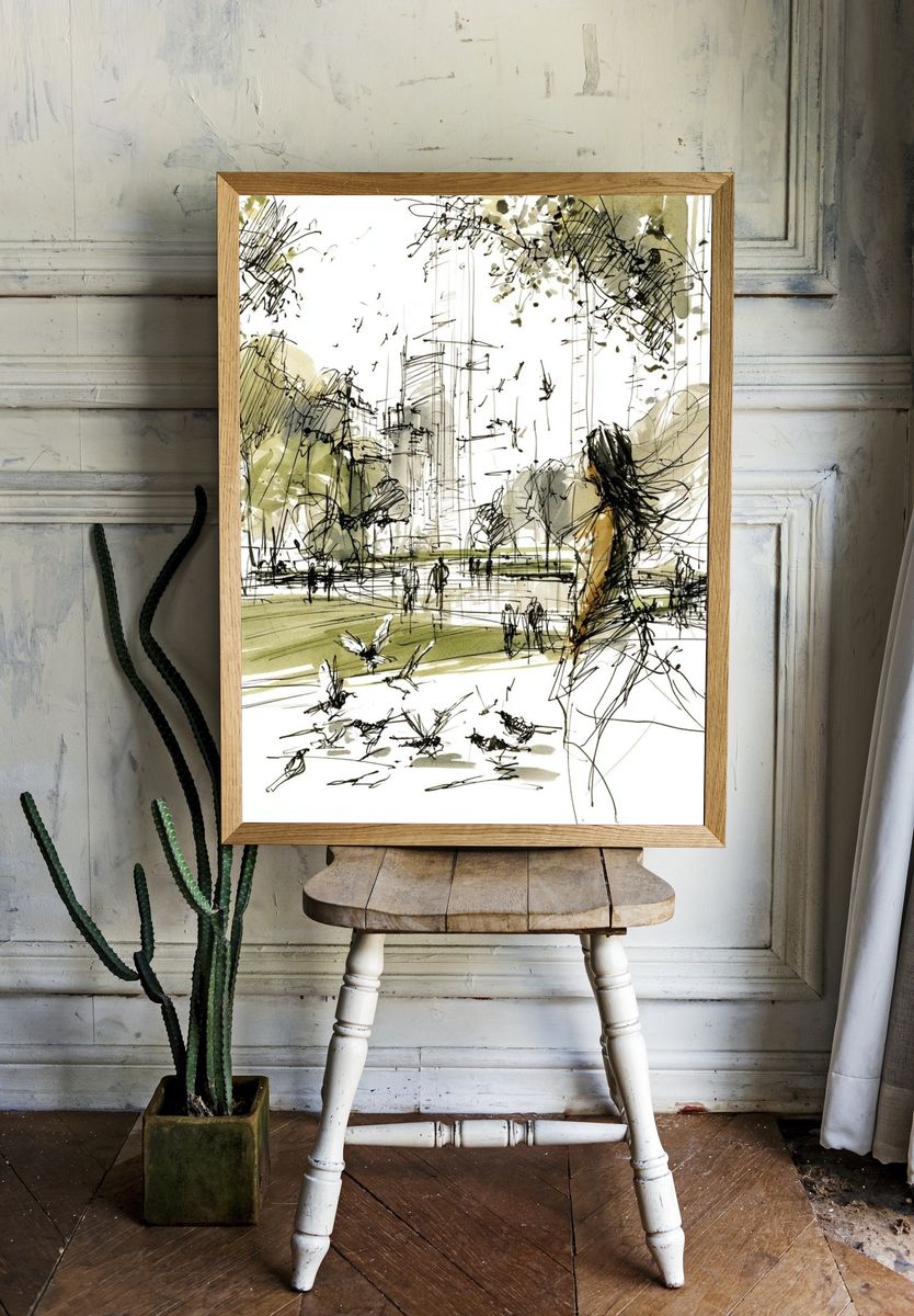 City Park Sketch Illustration Poster. — room view 1
