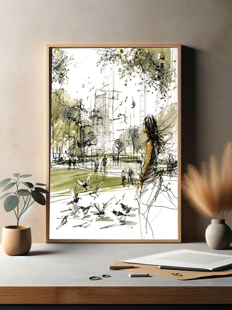 City Park Sketch Illustration Poster. — room view 2