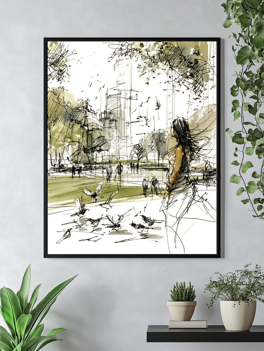 City Park Sketch Illustration Poster. — room view 4