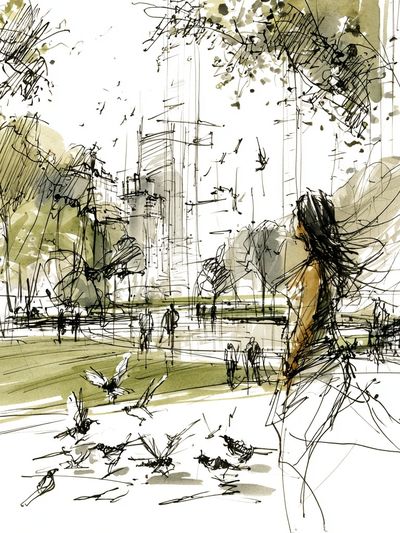 City Park Sketch Illustration Poster. poster