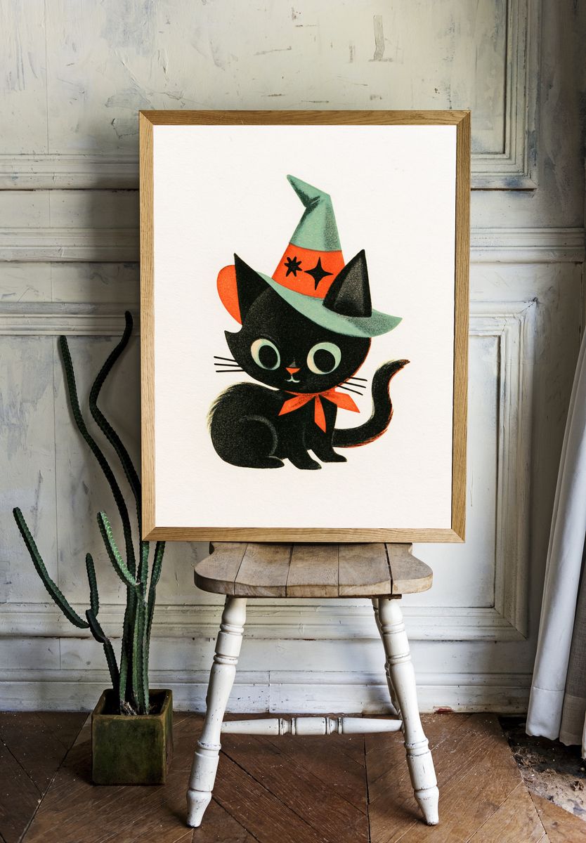 Witch Cat Illustration Poster. — room view 1