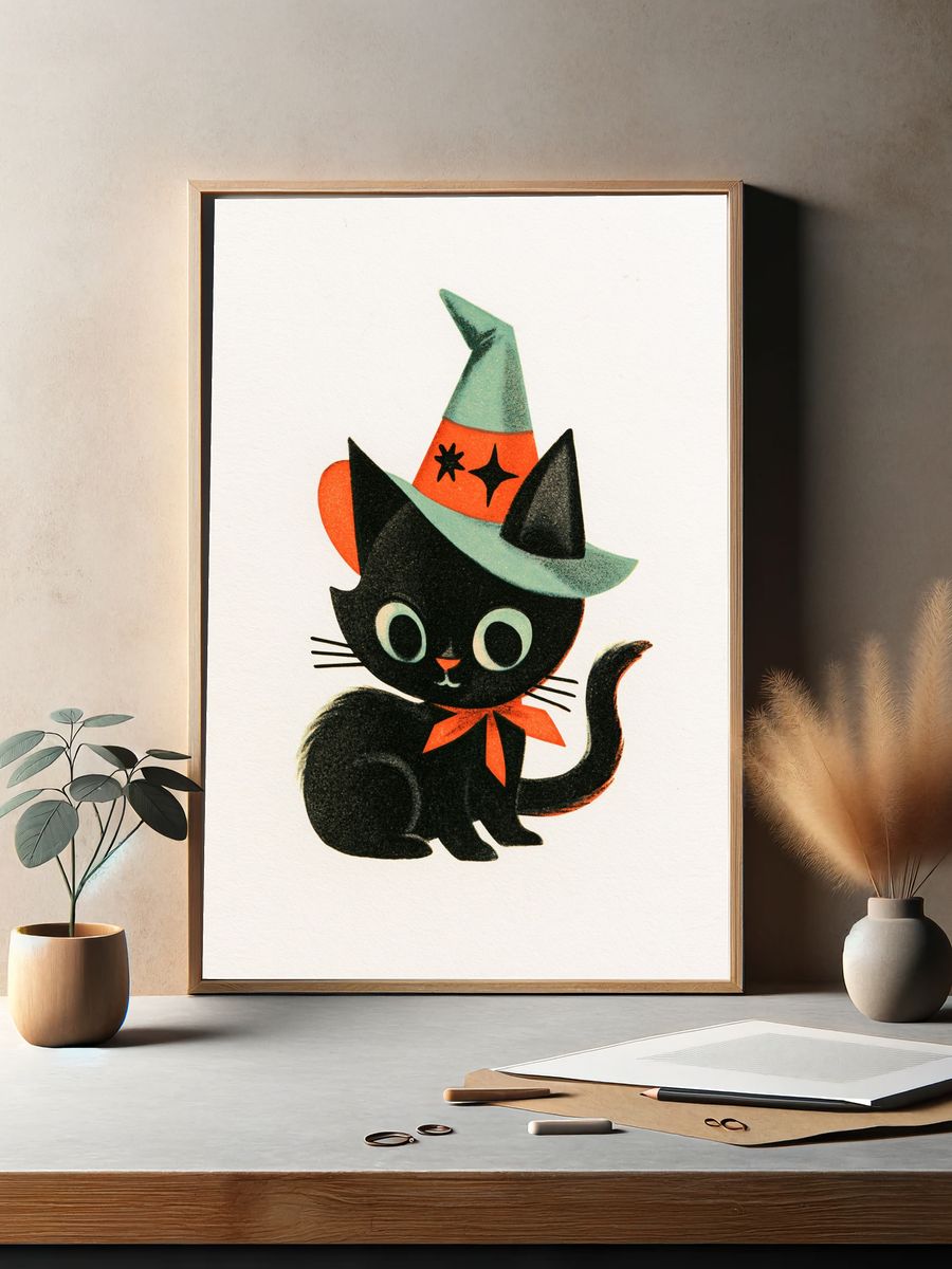 Witch Cat Illustration Poster. — room view 2