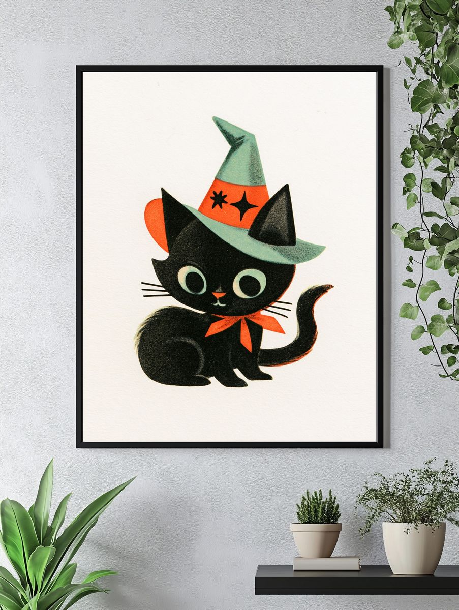 Witch Cat Illustration Poster. — room view 4