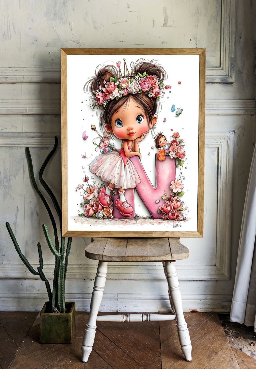 Floral Princess N Illustration Poster. — room view 1