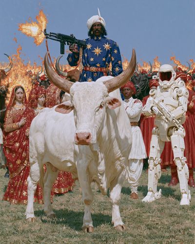 Surreal Bull Parade Illustration Poster. poster