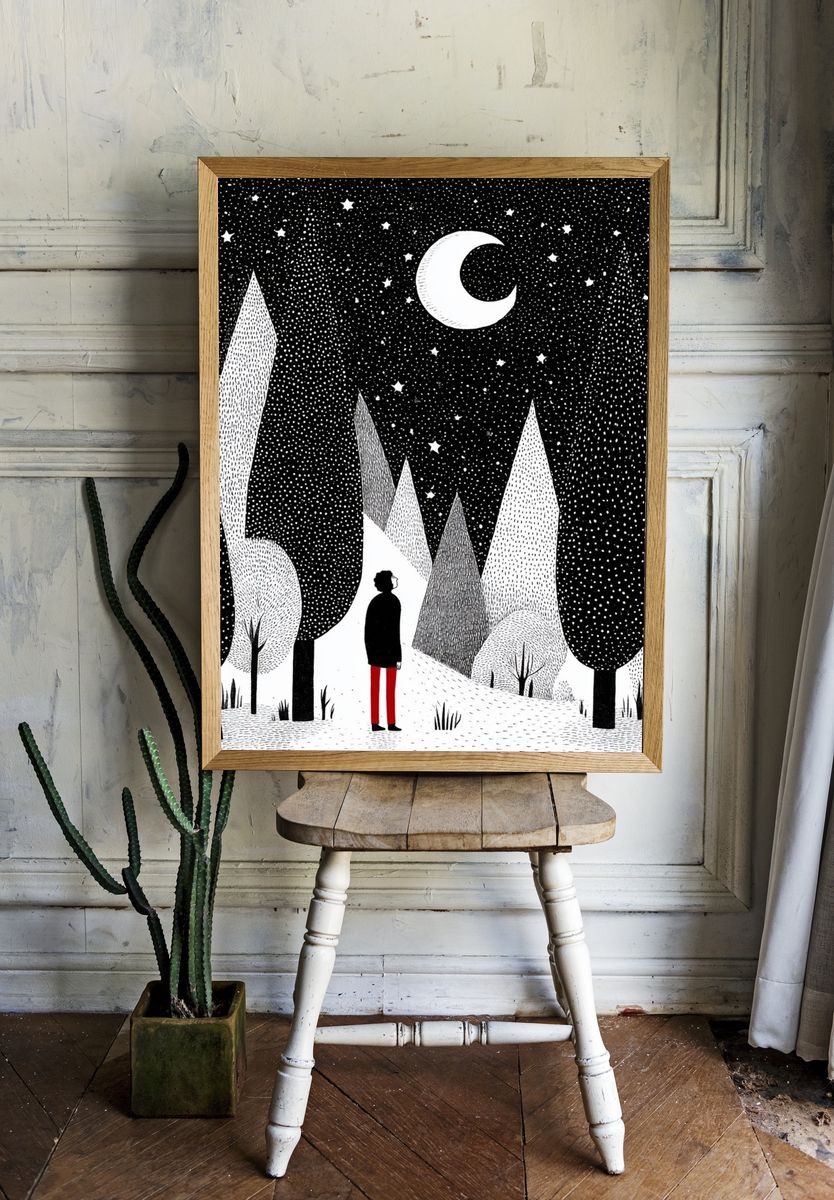 Moonlit Forest Illustration Poster. room preview