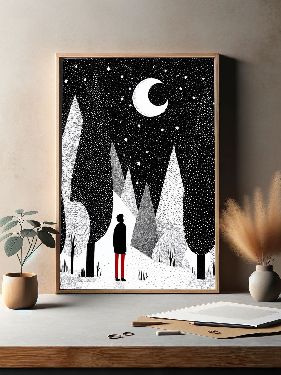 Moonlit Forest Illustration Poster. — room view 2