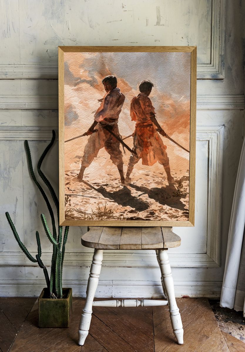 Desert Duel Watercolor Print. room preview