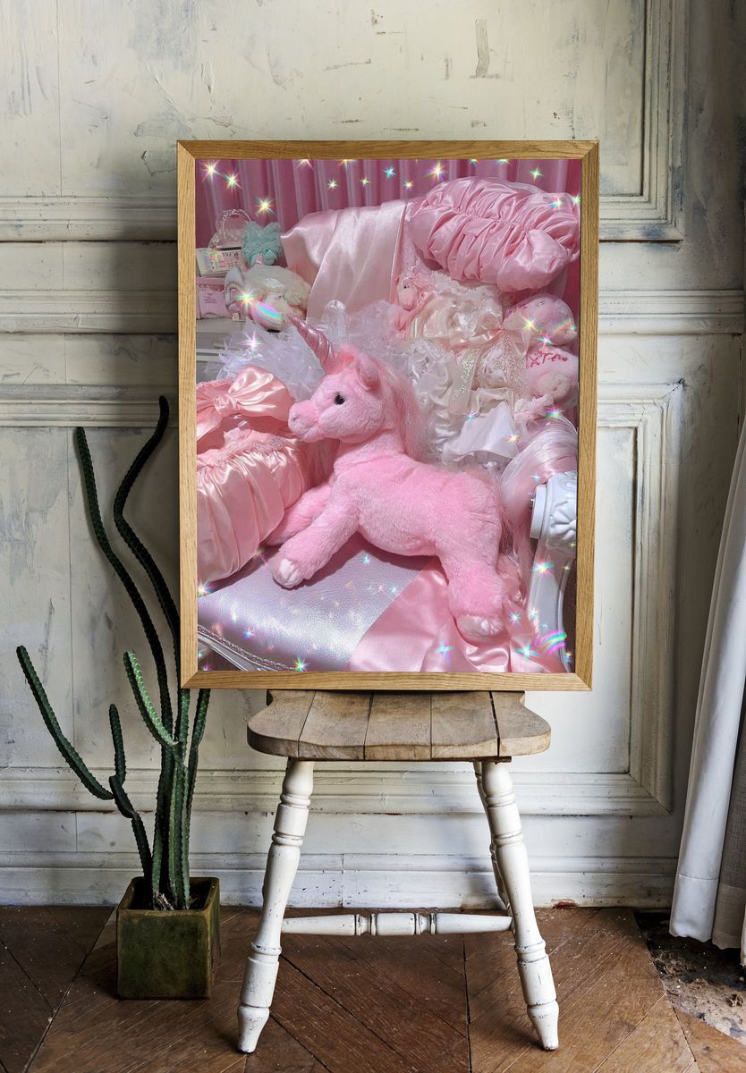 Pink Unicorn Plush Aesthetic Poster. room preview